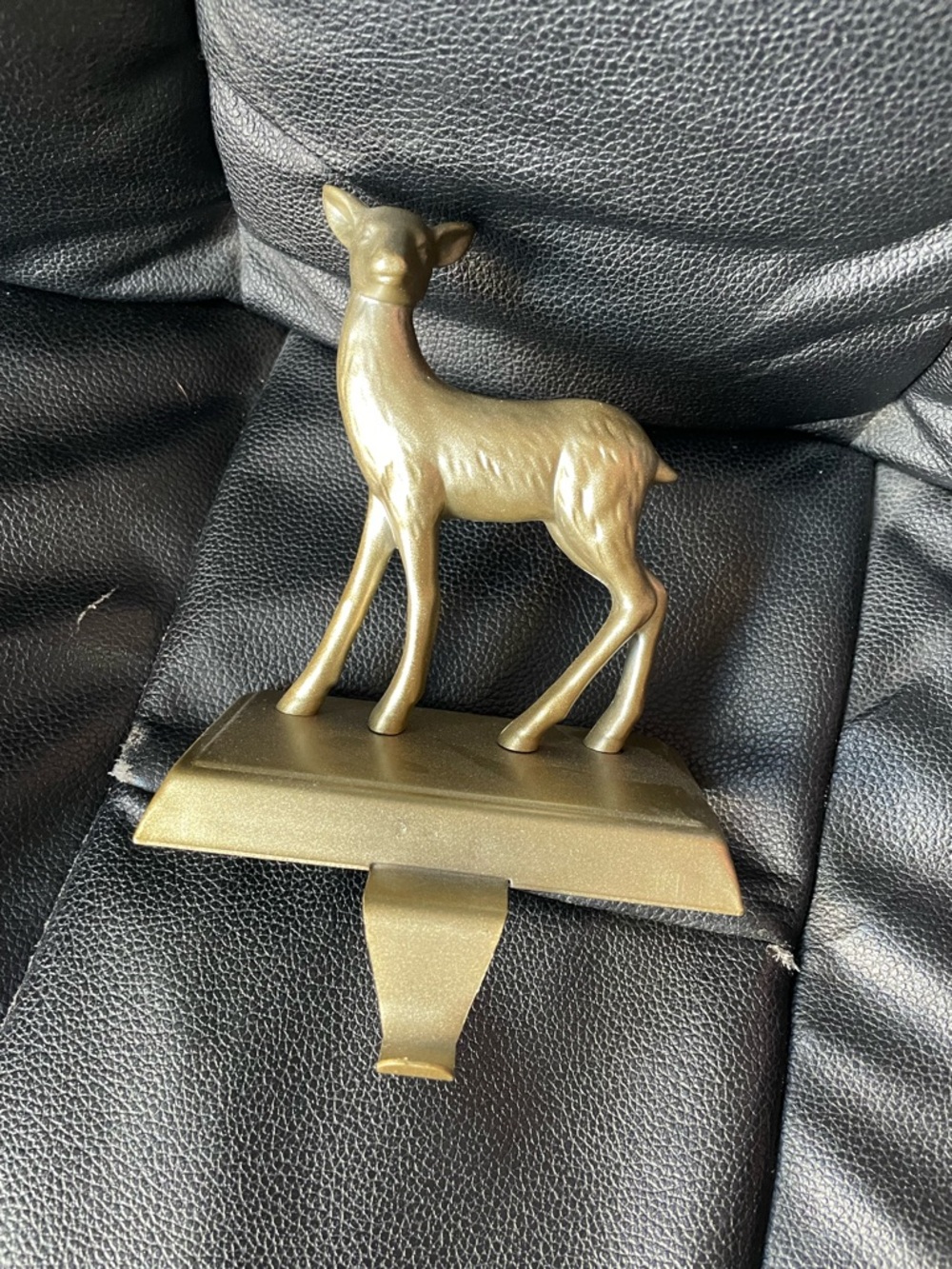 Brass Deer Stocking Holder - Gold Tone Fawn